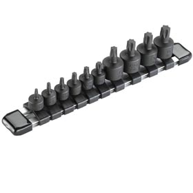 Juego de 10 vasos cortos de impacto con punta Torx, 1/4" y 3/8" DR. (T10-T50)